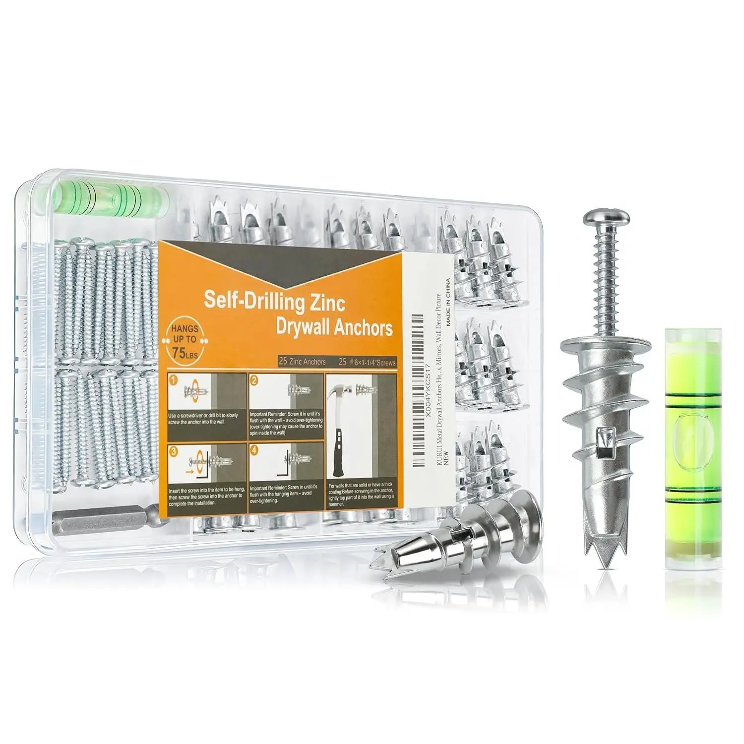 Heavy Duty Metal Drywall Anchors, 50 count Zinc Self Drilling Wall Anchors and Screws Kit for Sheetrock, Hollow Walls,  Shelves, Mirrors, Wall Decor for  Decor &  Improvement