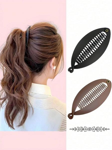 2-Pieces-Hairpin-Large-Banana-Clip-Black-Coffee-Color-Hair-Comb-Plastics-Flexible-Banana-Clip-Hair-Suitable-For-Thick-Hair-Ponytail-Clip-Interlocking-Banana-Hairpin-Styling-Banana-Clip-Women