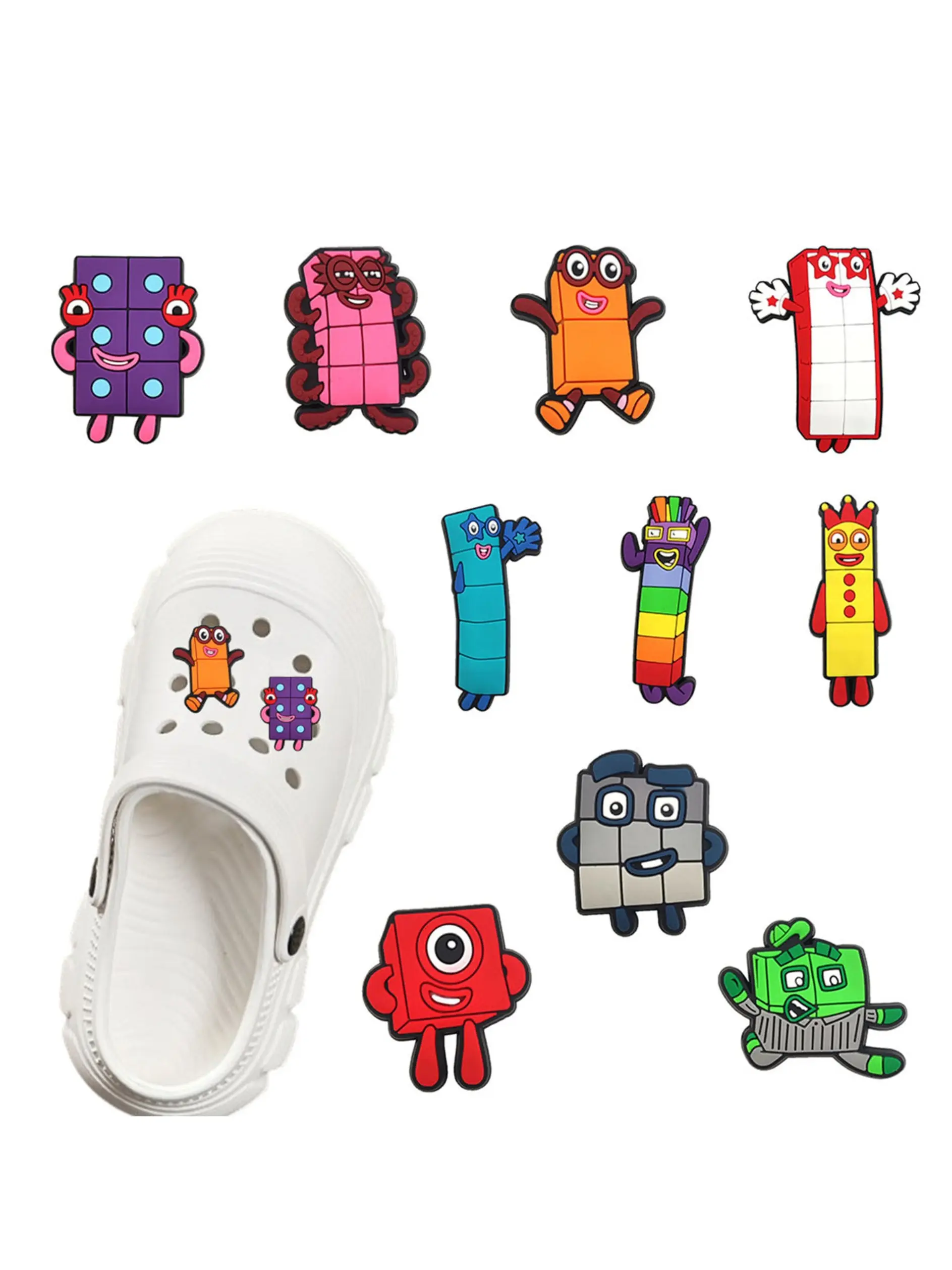 10pcs Cartoon Block Series PVC Decorative Shoe Accessories, Suitable for Holey Shoes, Wristbands, Beach Bags, DIY Creative Party Gifts