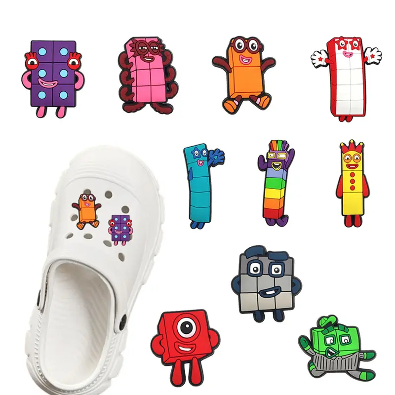 10-Piece Cartoon Block PVC Shoe Charm Set, Shoe Decoration Charms, Colorful Decorative Accessories for Clogs, Wristbands, and Beach Bags, Creative DIY Party Favors, for Christmas, Xmas