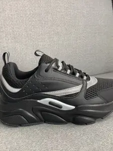 Silver Color Chunky Dad Shoes, Breathable Mesh Lace-Up Sports Sneakers, Shock Absorbing Anti-Slip Unisex Casual Walking Training Shoes