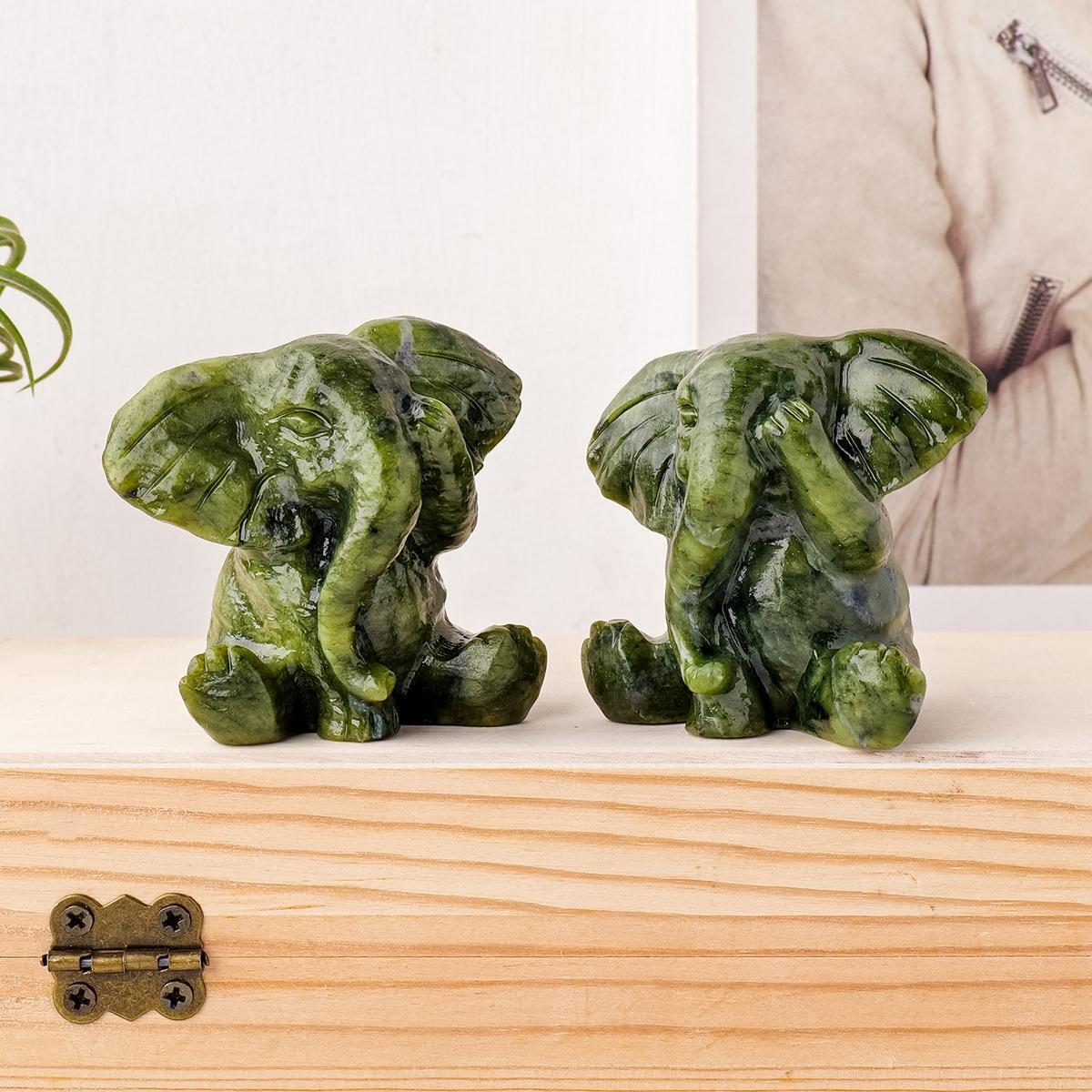 A Natural Jade Elephant Ornament—A Hand-Carved Masterpiece Infused with Spiritual Energy; A Serene Home Décor Accent and Healing Crystal Art Piece—A Distinctive Gift Rich in Symbolic Meaning.