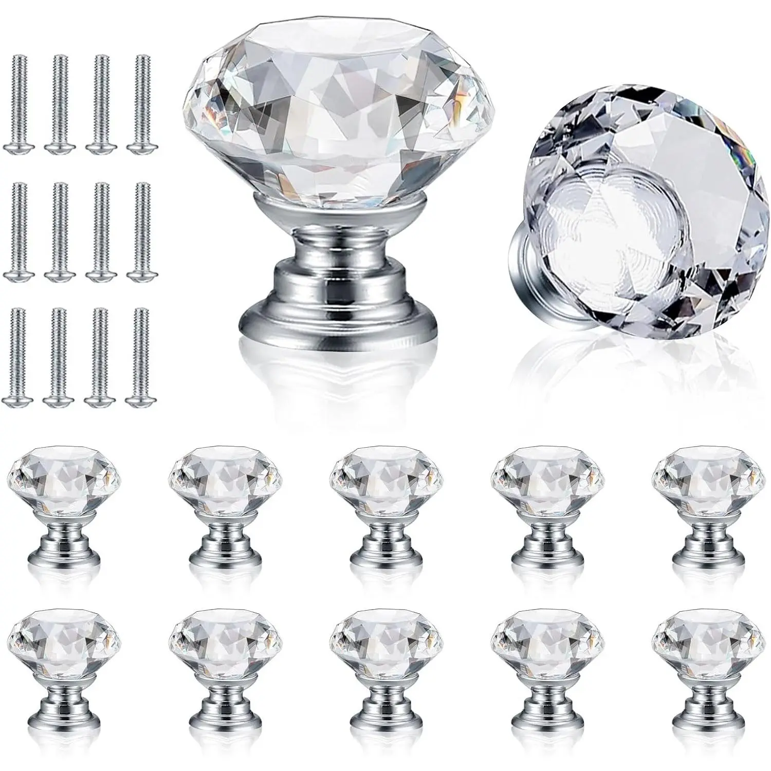 12 count  Glass Cabinet Knobs, Decorative  Shape  Glass Dresser Knobs for Dresser Drawers Cupboard Wardrobe (, 30mm)