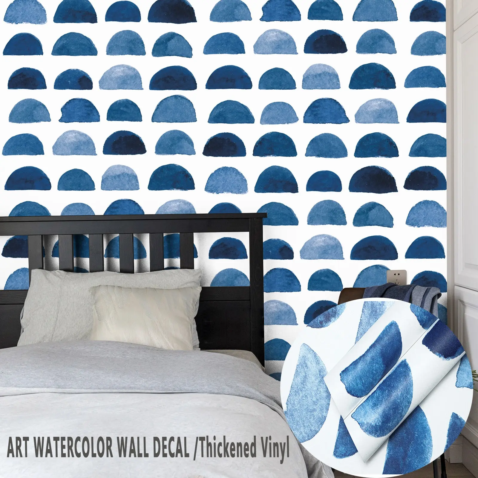 Art Watercolor Brushstroke Half Circle Decor Sticker, Thickened Waterproof Peel and Stick Wallpaper, Damage-Free Removable Self Adhesive Wallpaper for Accent Wall & Furniture Makeover