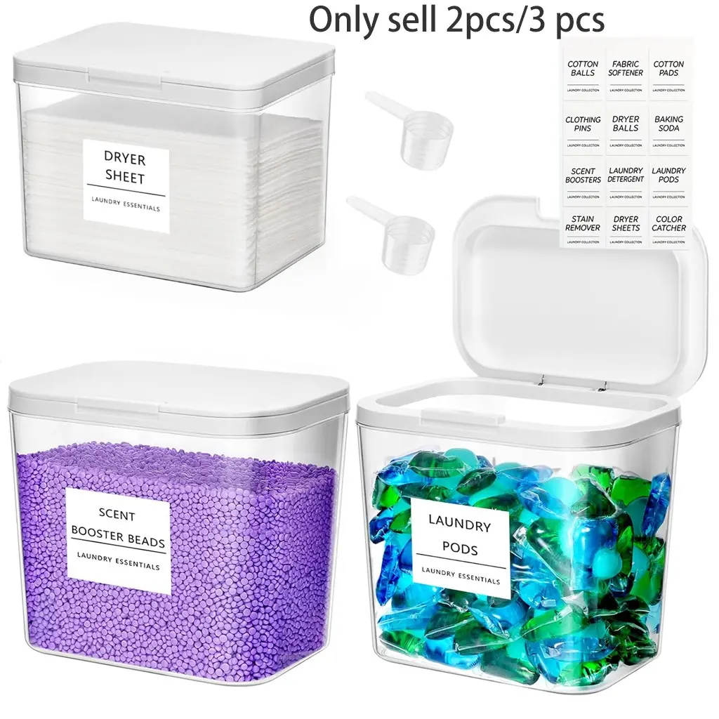 2pcs/3pcs Laundry Pods Container Storage Box with Pop-up Lid, Clear Storage Bins, Laundry Room Organization, Dryer Sheet Holder for Washing Powder Scent Booster Beads, Clear Plastic Containers
