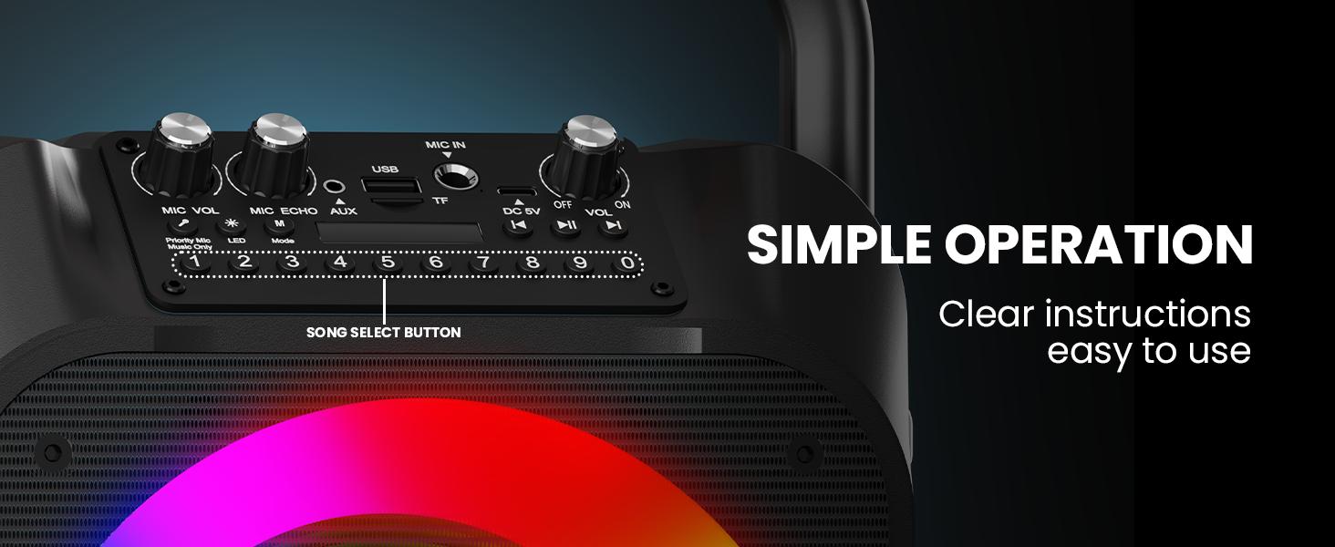 Karaoke Machine with Two Wireless Microphones, Portable Karaoke Machine for Adults & Kids, Portable Bluetooth Speaker with PA System, LED Lights, Supports TF Card/USB, AUX in, FM, USB,TWS (Black)-