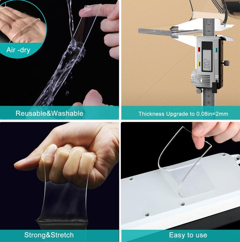 Nano Tape 3 Rolls Heavy Duty 9.85FT Double Sided Clear Mounting Strips for Picture Hanging Easy Application Precise Measurement Ideal for Home Decor Projects Stretch Remove Traces Washable Reuse Reusable Transparent Nano Tape