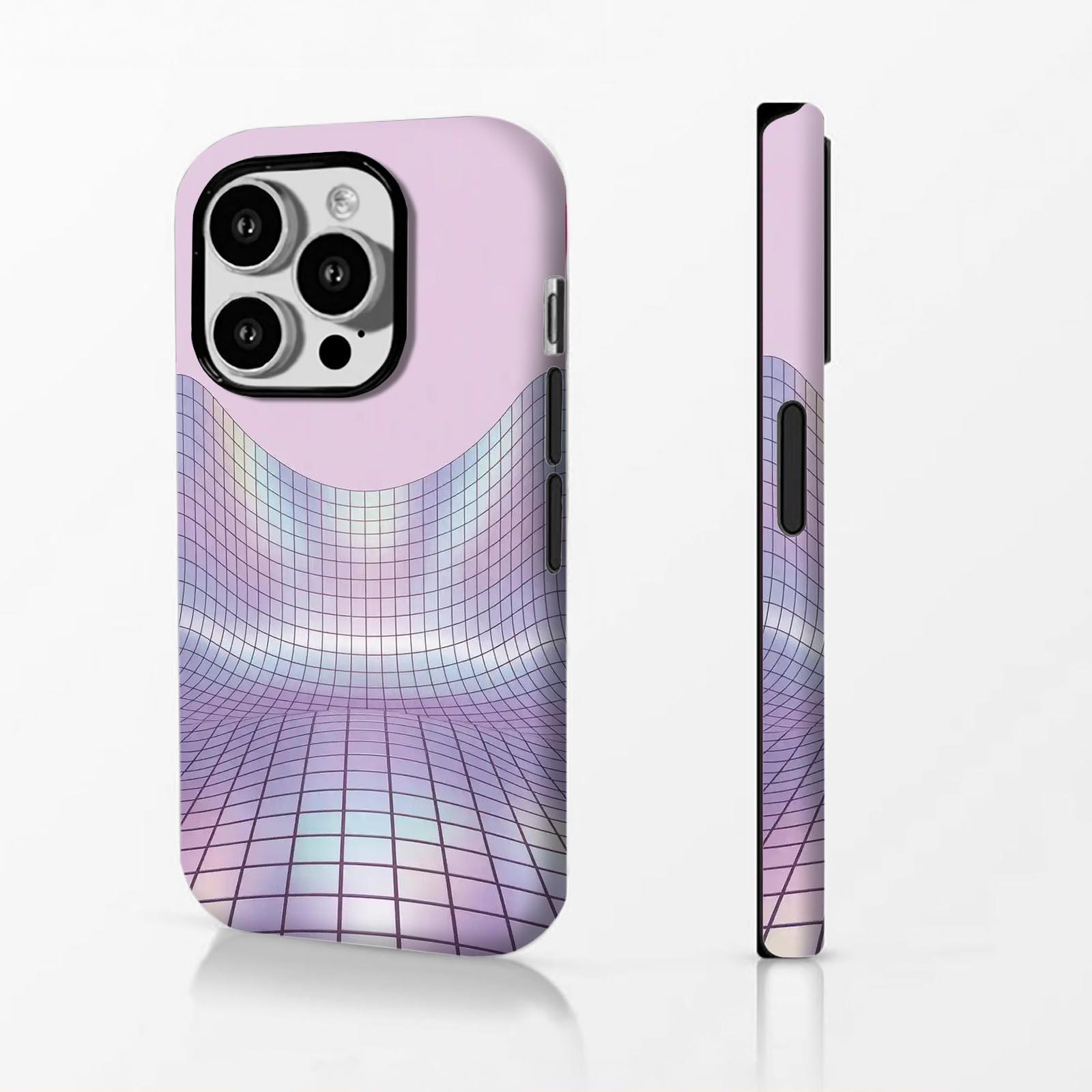 Curved, grid, holographic Soft And Hard Two-In-One Film Printed Full Pattern Case For IPhone 16 15 14 13 1211 Pro Max Plus Phone Case