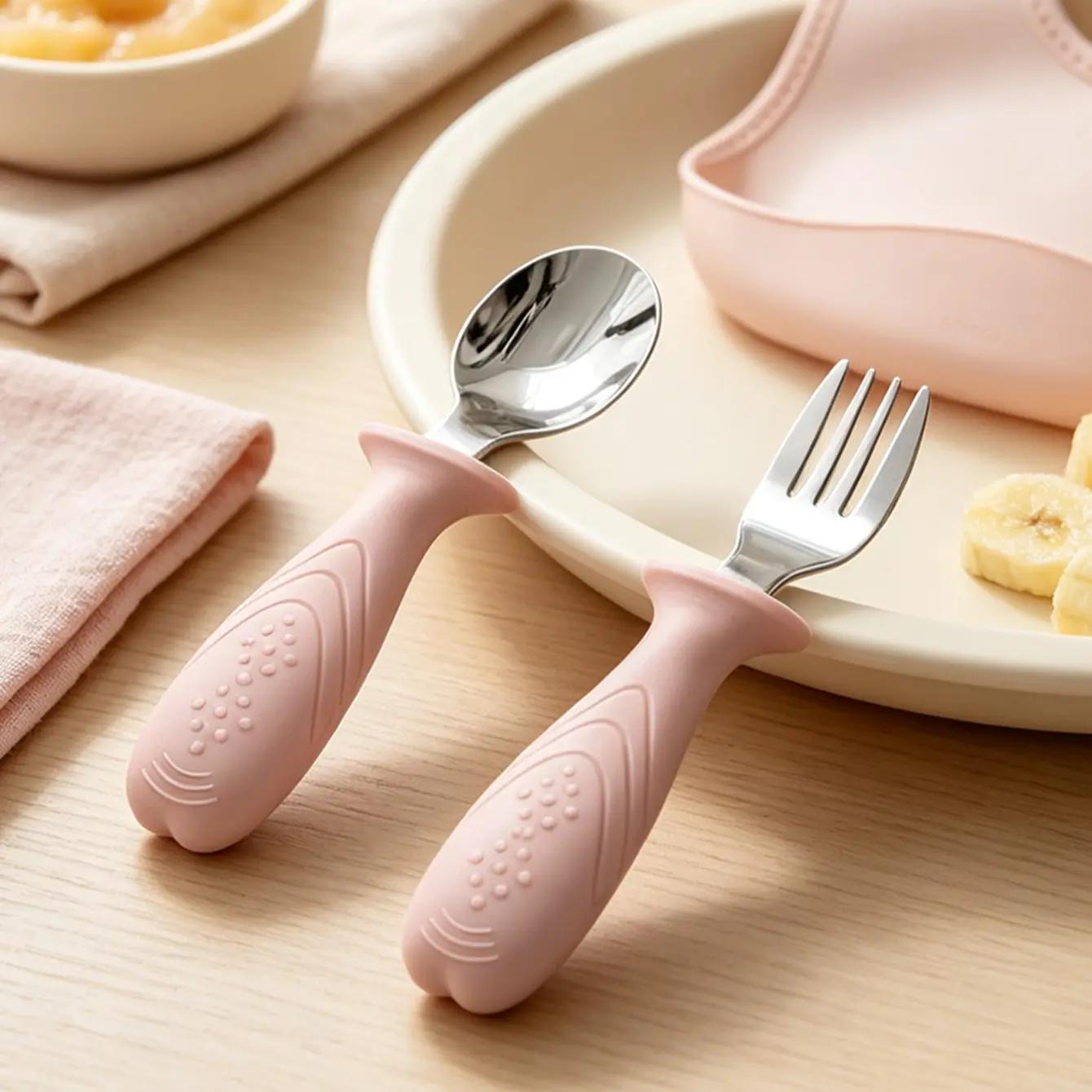 2pcs/set Stainless Steel Fork and Spoon Set, Silicone Handle for Easy Grip, Durable Cutlery for Everyday Use, Perfect for Home Kitchen, Kitchenware