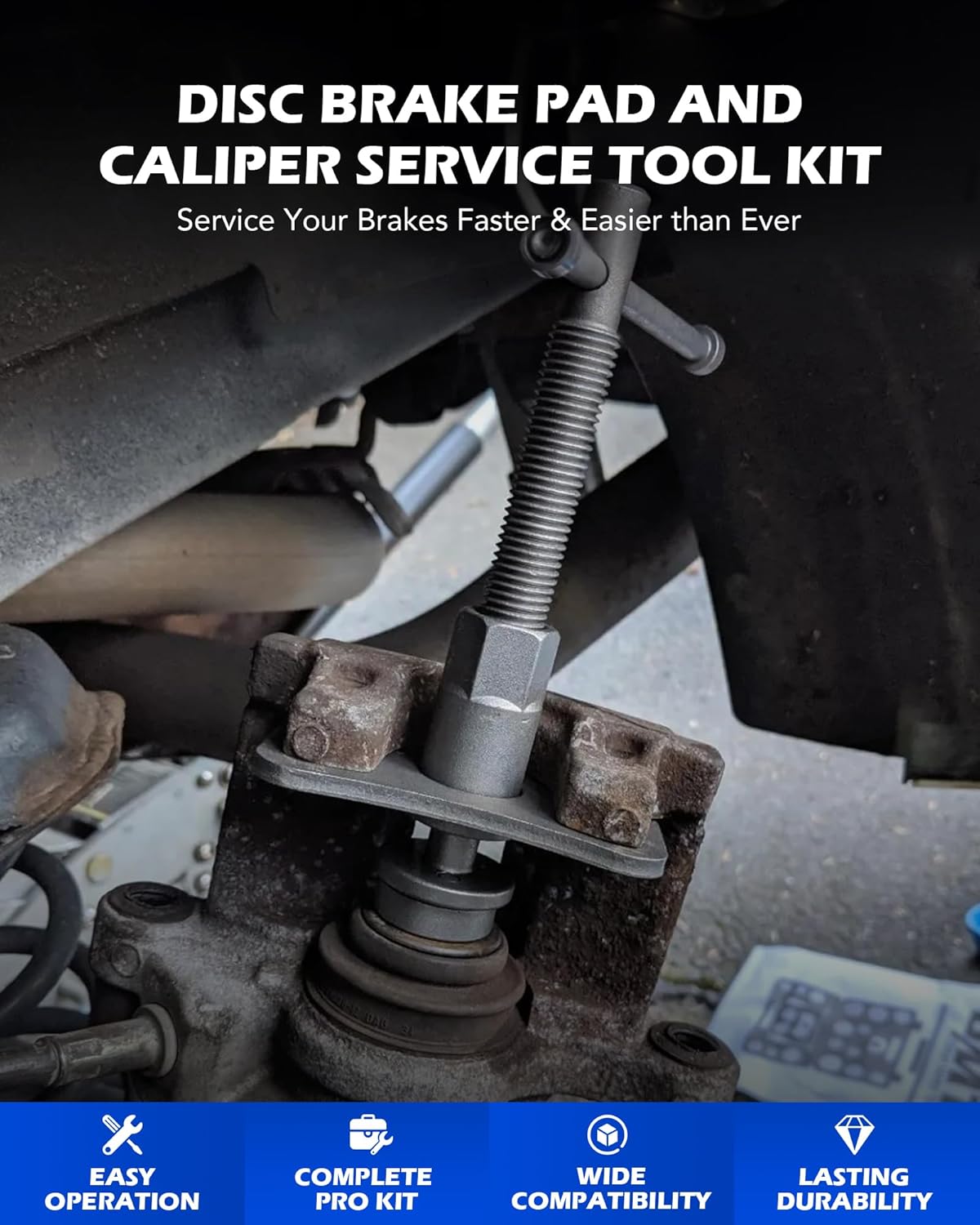 24pcs Heavy Duty Disc Brake Caliper Tool Set Disc Brake Caliper Compressor Wind Back Tool Brake Spreading Tools, Red/Blue/Black Brake Caliper Tool Set,Fits Most American, EU, JP Autos Repair Tool Set, Adjustable Kit