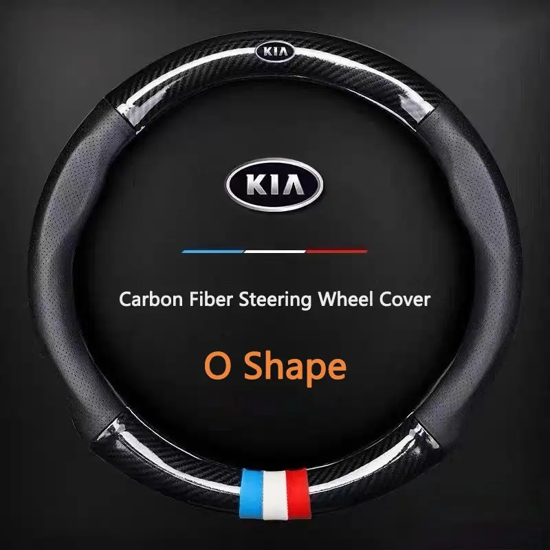 38cm Car Carbon Fiber Leather Steering Wheel Cover, Durable for Kia Models, Fits Kn Rio 3 4 K2 K3 X-Line Soul Forte Sportage Picanto Niro K5 Ceed Ev6 Sorento Stinger Optima