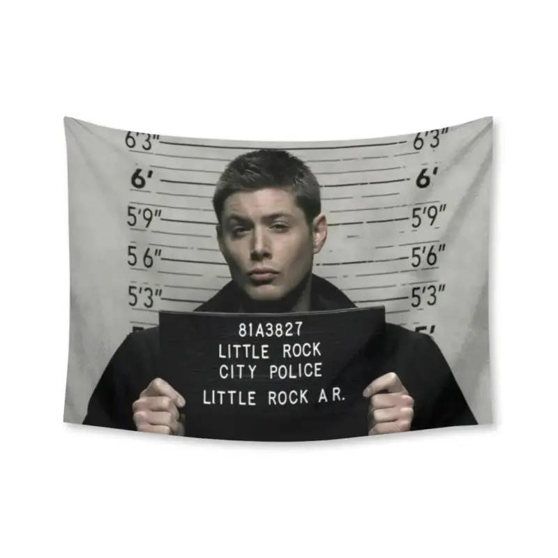 Supernatural - Dean Winchester Mugshot Tapestry Funny Tapestries Durable Man Cave Wall Flag for College Dorm Room Decor Outdoor Party Banner Tree Design