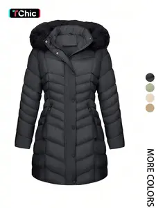 Women's Cotton Jacket Coat, Hooded Fleece Warm Fashion Outerwear, Casual Long Sleeve Pocket Design, Fall & Winter Street Style