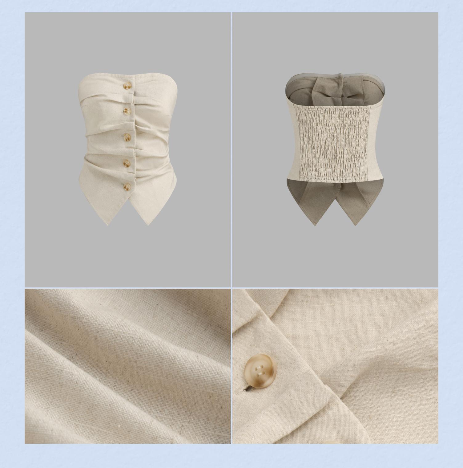 Cider [size 2-10] Linen-blend Solid Shirred Button Ruched Tube Top