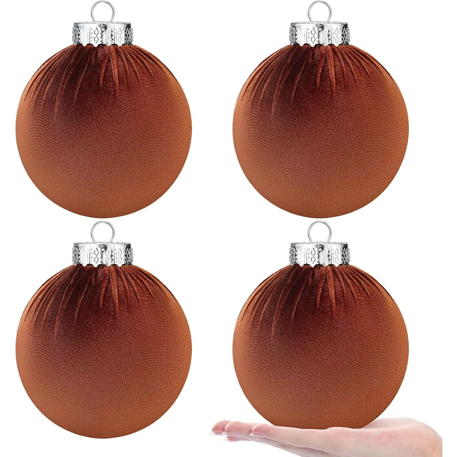 6 Inch Large  Christmas Tree Balls 4 count Christmas Ornaments Decorations Neutral  Decor Flocked Balls for Xmas  Indoor Decor (Brown)