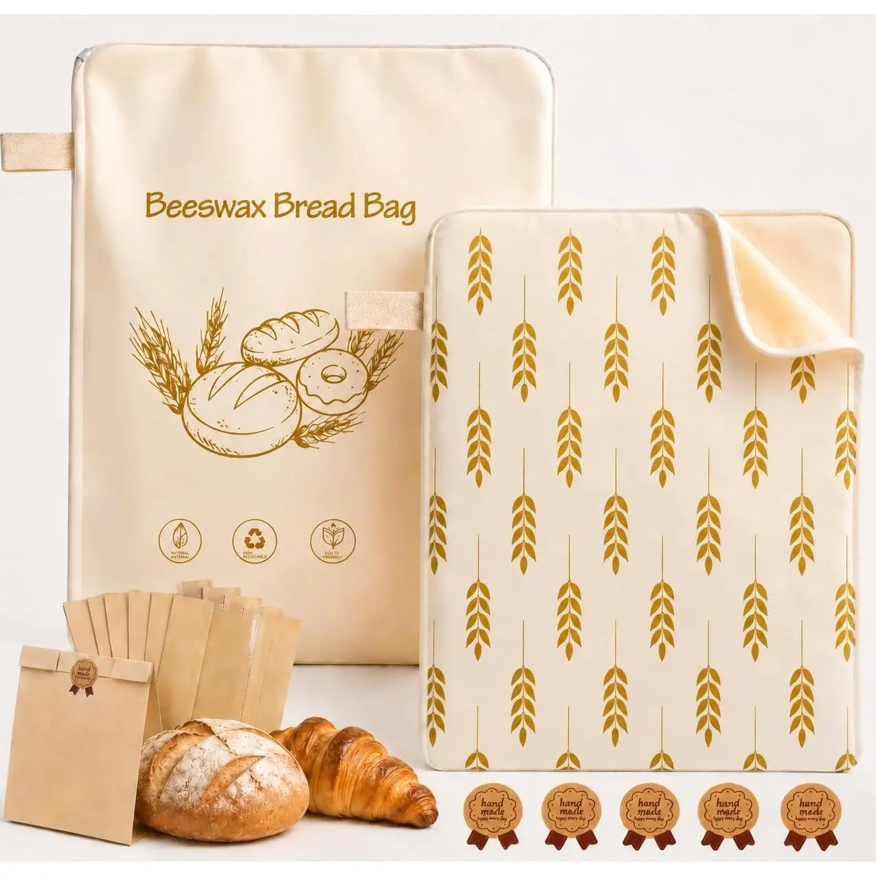Beeswax Bread Bag for Homemade Bread - XL  Bees Wax Bread Bags with Zip for Homemade Artisan Loaf   Beeswax Lined Bread Keeper, 2 count