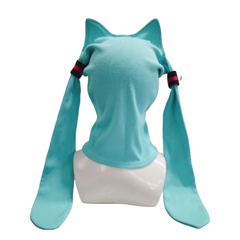 Cartoon Hatsune Miku Kawaii Cat Ear Weaving Mask Headgear Cute Anime Game Cosplay Funny Hat Costume Face Helmet Props Gift
