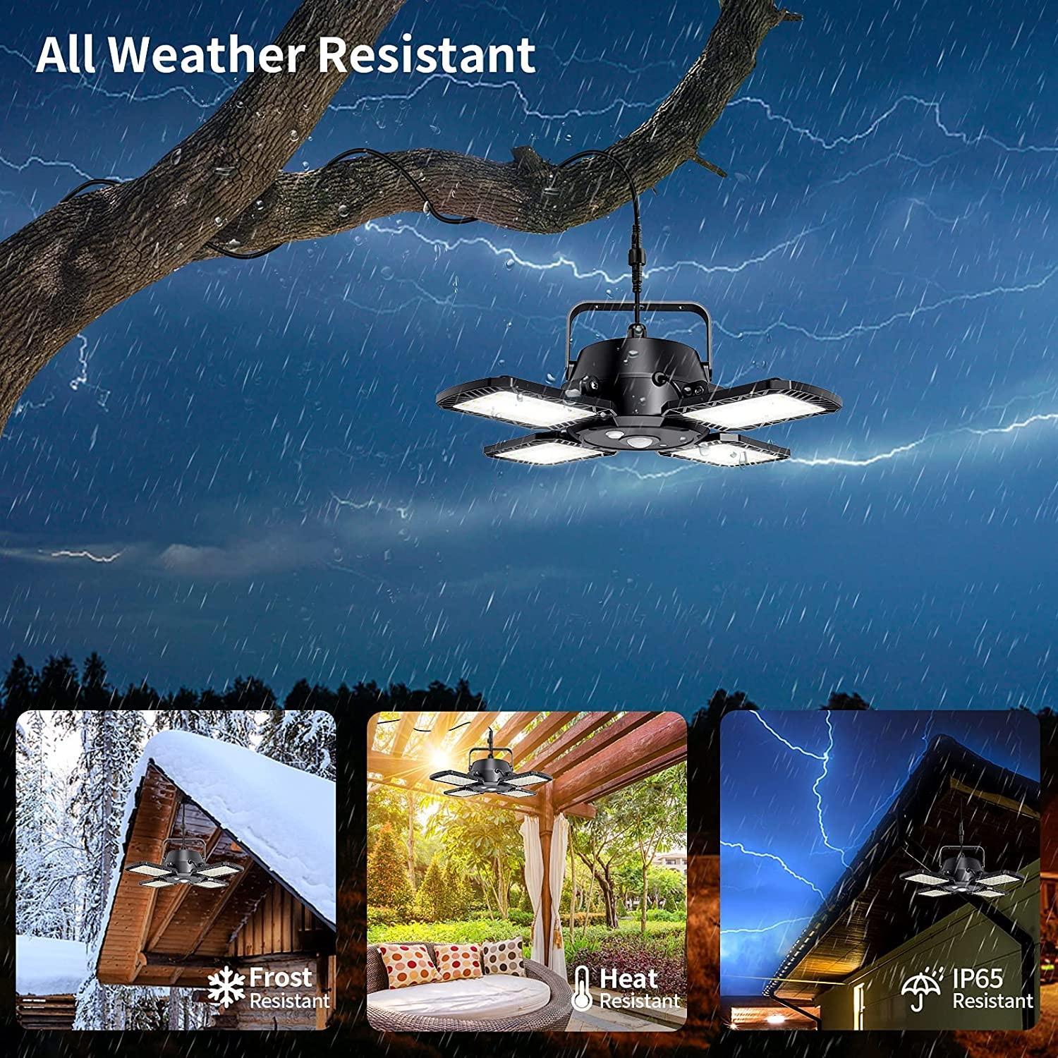 Solar Powered Pendant Light, 1 Count Solar Indoor/Outdoor Light with Motion-Sensor, 4 Lighting Modes with Remote Control, Adjustable Brightness Lights, LED Shed Lamp for Gazebo Garage Shop Barn