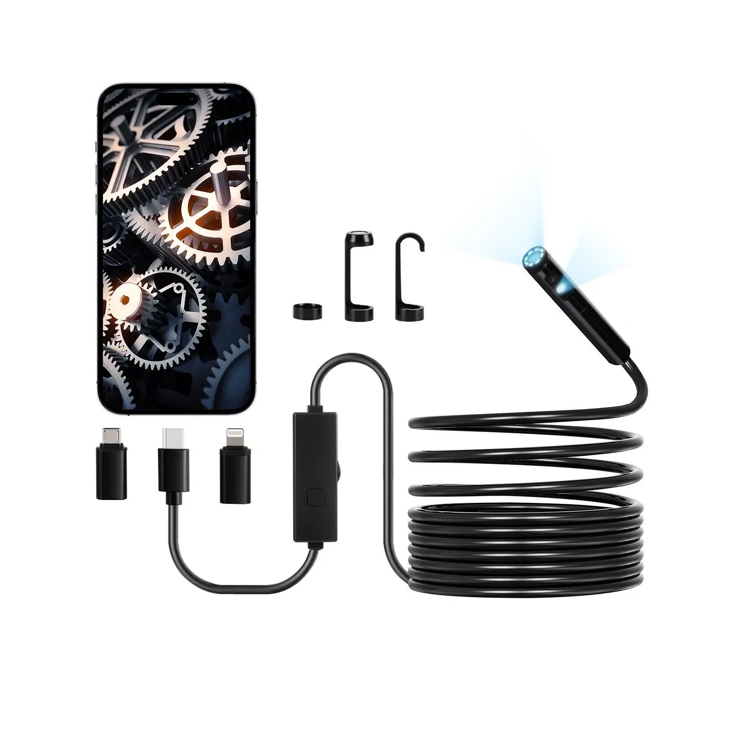 【Summerfinds】VEVOR Endoscope Camera with Light, Dual Lens Borescope for Android & IOS, 1920P HD Inspection Camera with 8 + 1 LED Light, 2X Zoom, 16.4FT Snake Cable, IP67 Waterproof Snake Camera for Auto, Plumbing