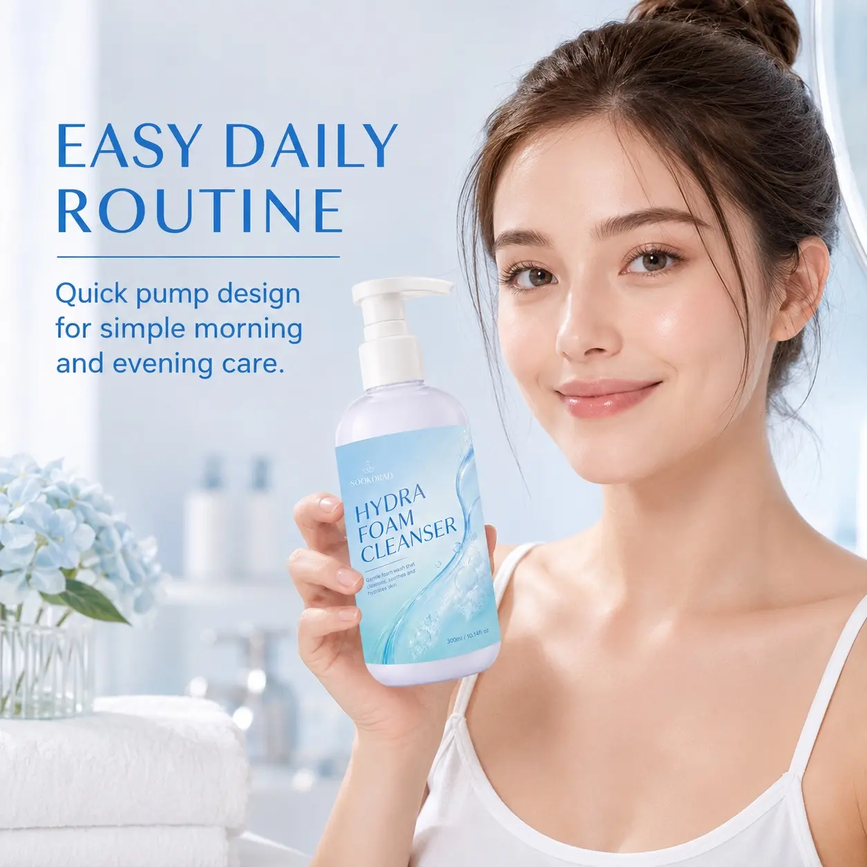 Hydra Foam Cleanser, gentle foam wash, cleanses, soothes, hydrates skin, facial cleanser, 300ml/10.14fl oz