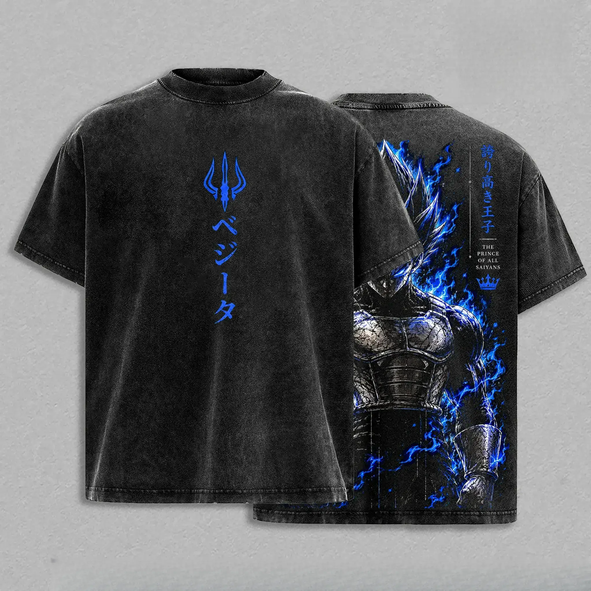 Prince of All ''Saiyans'' Graphic Tee Vintage Washed Shirt DBZ Anime Streetwear  ''Saiyan'' Warrior Power Up Manga Tee Oversized Unisex Gift for DBZ Fans and Anime Lovers trendy t-shirt jesus tshirt unhinged fight spirit print menswear