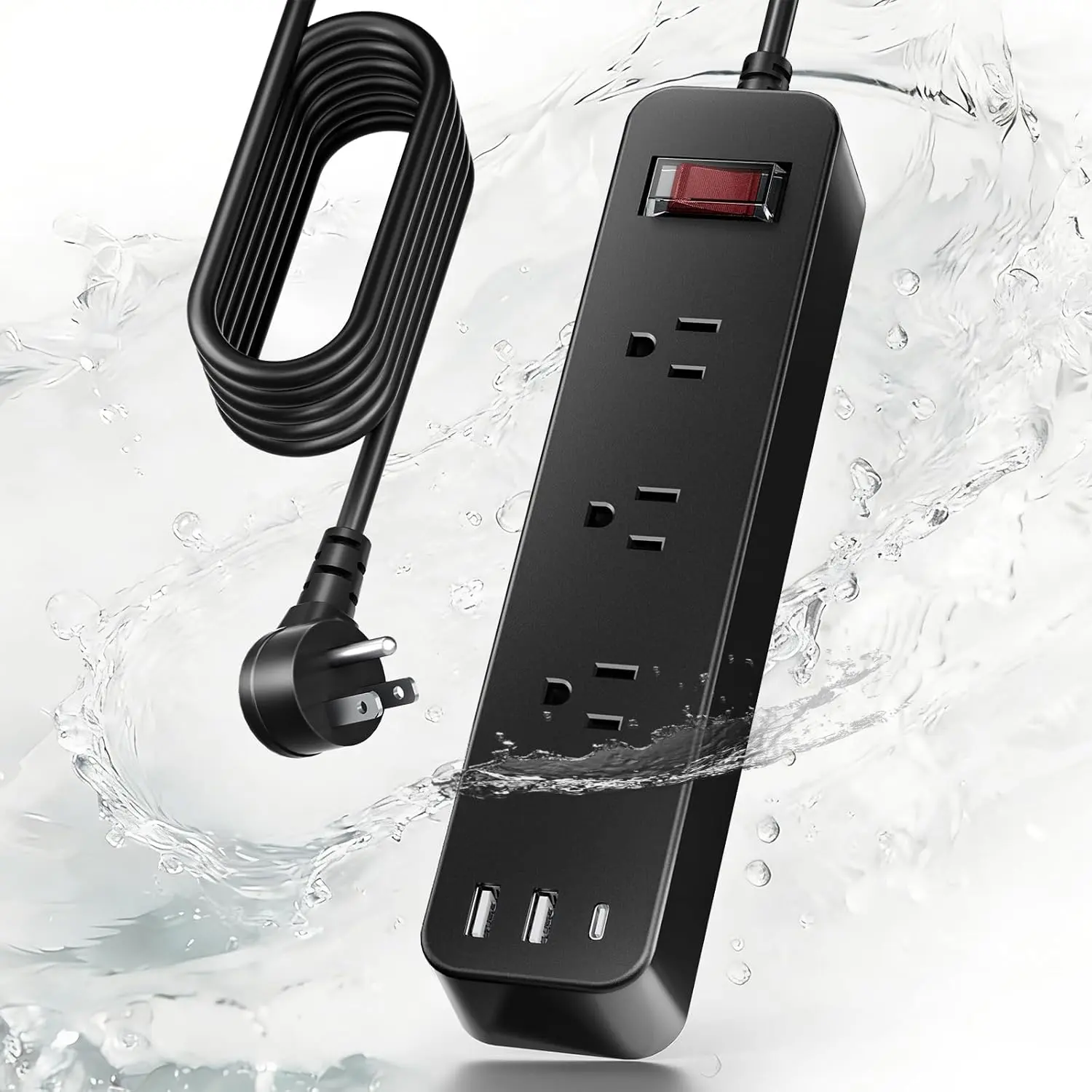 Outdoor Power Strip Weatherproof, IPX6  Surge Protector, Shockproof with 3 Wide Outlet & 3 USB Ports, 6FT Long Extension Cord, Wall Mountable for Outdoor Garden, Patio & Camping (6 FT)