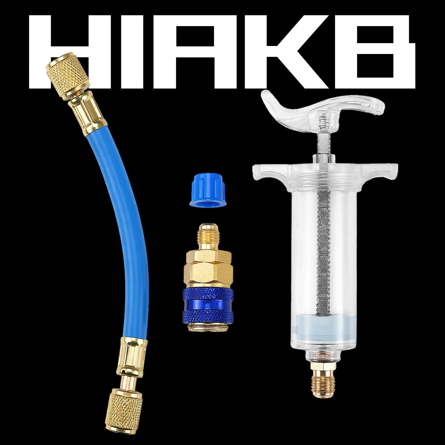 HIAKB Oil and Dye Injectors Kit 30ml/1 Oz Hand Push Compressor Manual AC Oil Dye Injector with Quick Coupler 1/4 SAE Connector Car HVAC Compressor Oil Dye Injector Refrigerant Tool summerwins