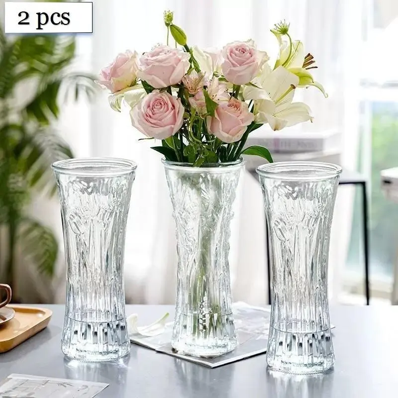 Set of 2 Glass Flower Vase, 11.3" Large Flower Vases for Centerpieces, Modern Clear Heavy Duty Crystal Tall Cylinder Flared Vase for Rose Bouquet, Home, Wedding, Living Room, Office