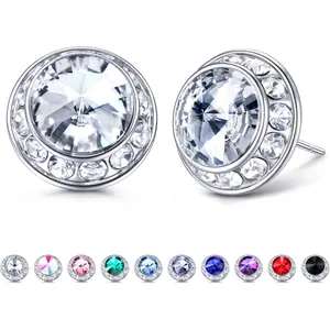 Rhinestone Dance Competition Earrings Hypoallergenic Sterling Silver Post Stud Earrings 15mm Halo Crystal Stud Earrings for Dance Competitions Stage Opera Performance Wedding Bridal Earrings for WomenGift.