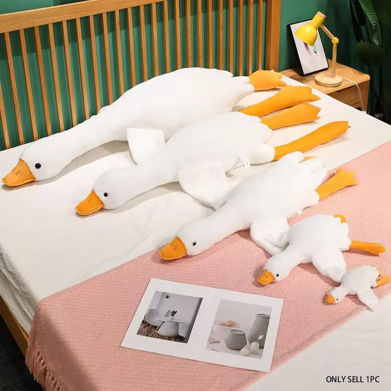 Super Soft Big White Goose Plush Pillow Long Lying Goose Stuffed Doll Leg Support Hugging Cushion Gift For Girls Huggable Sleeping Companion