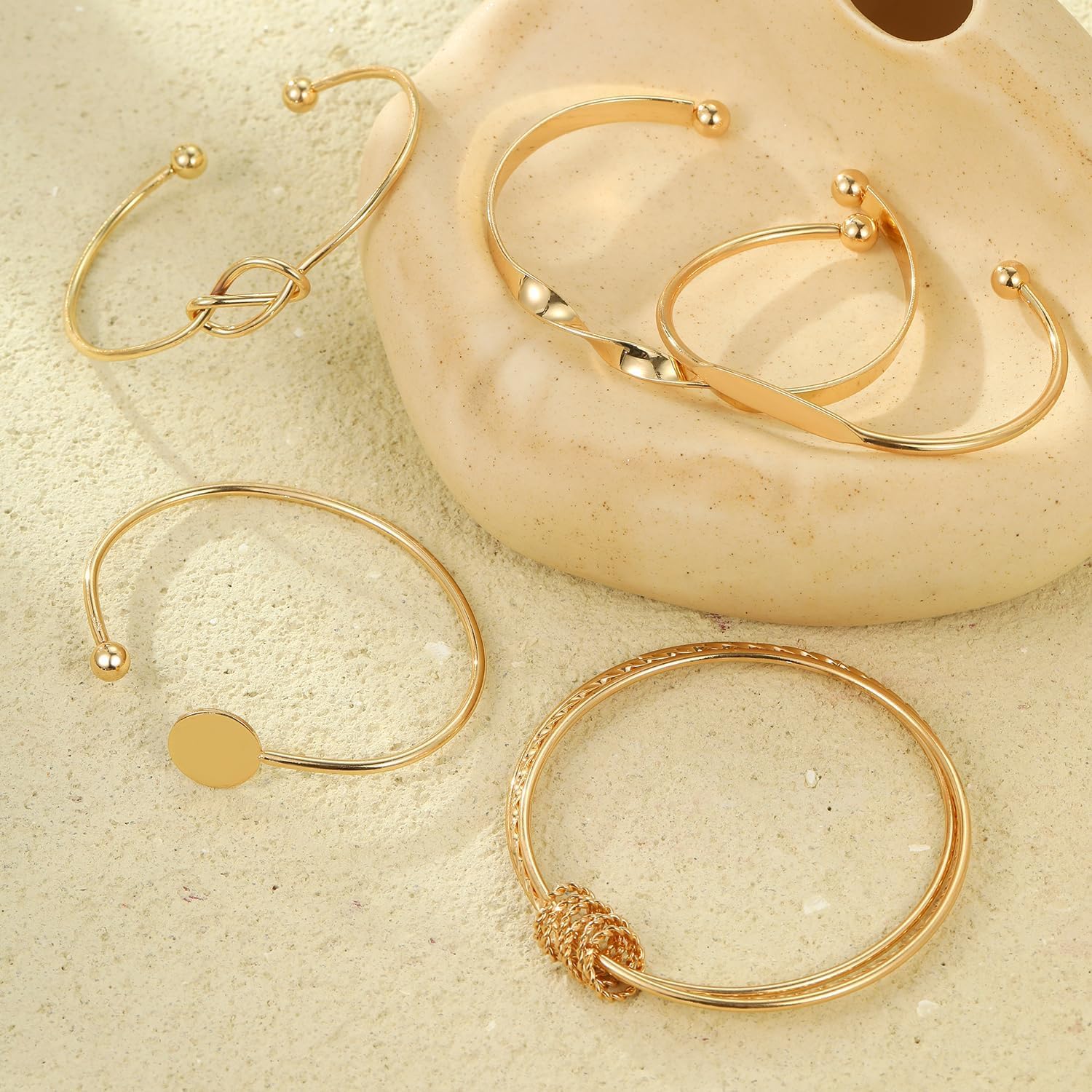 Gold Bracelets Set for Women, Stackable Boho Multi-layered Bracelets, Gold Bangle Bracelet, Multi Layer Stackable Cuff Bracelet Set, Trendy Elegance Charms Non Tarnish Minimalist Textured Boho Jewelry