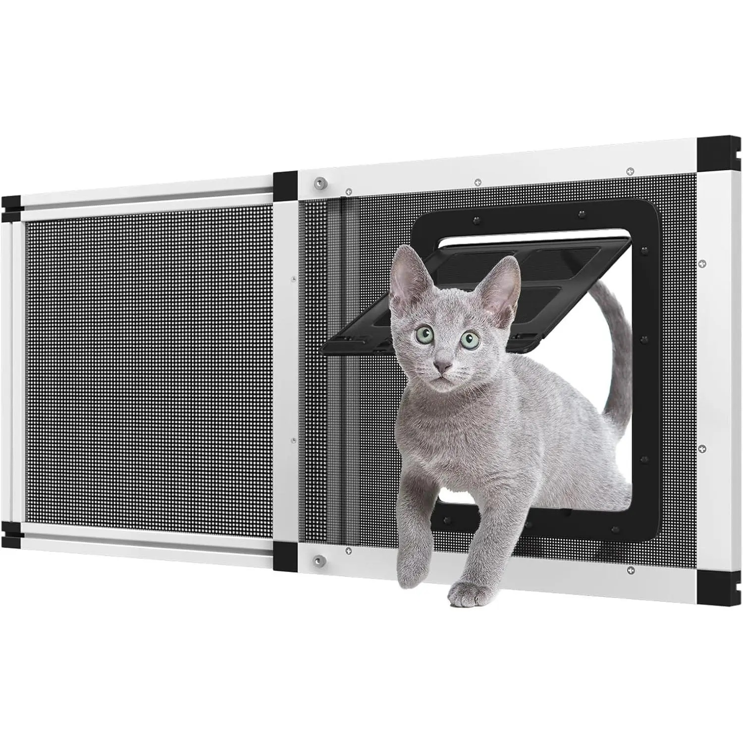 Ventilated Window Cat Door Insert with Aluminum Frame, Bug-Proof Mesh, Magnetic Close, 2-Min Install, Fits 22"-28.5" Width Windows, Stainless Steel Mesh, Breathable Design
