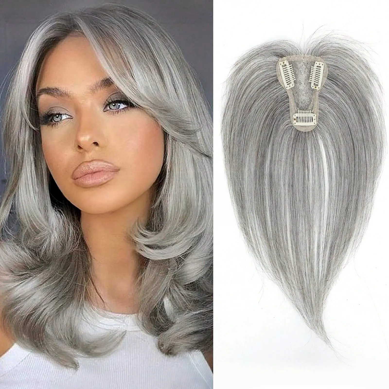 Women’s Invisible Synthetic Hair Extension Patch - 8-Shaped Bangs & Crown Area Design, Lightweight Thin Piece for Gray Hair Concealment & Natural Volume Boost