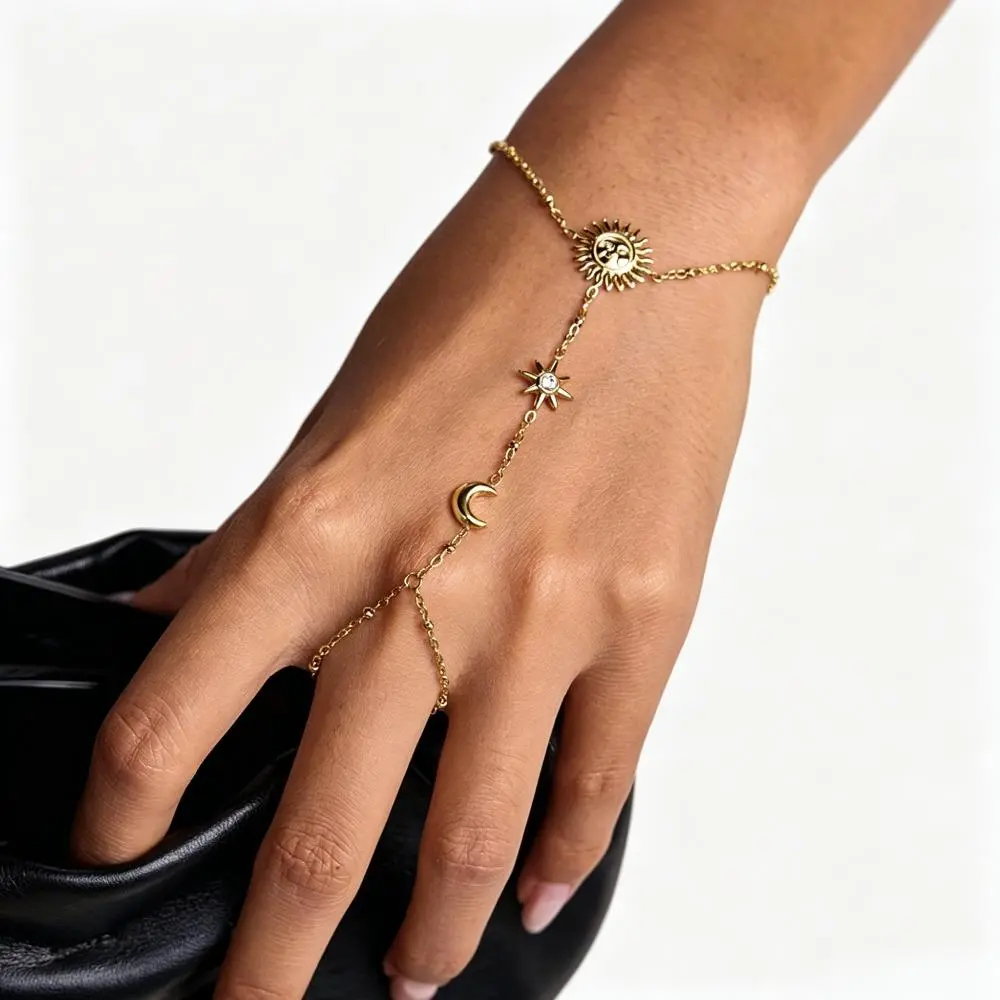Elegant Shiny Star Moon Beaded Link Bag Charm, 3.1g 18K Gold-Plated Stainless Steel Jewelry, Waterproof Anti-Allergen Everyday Wear Bag Accessory