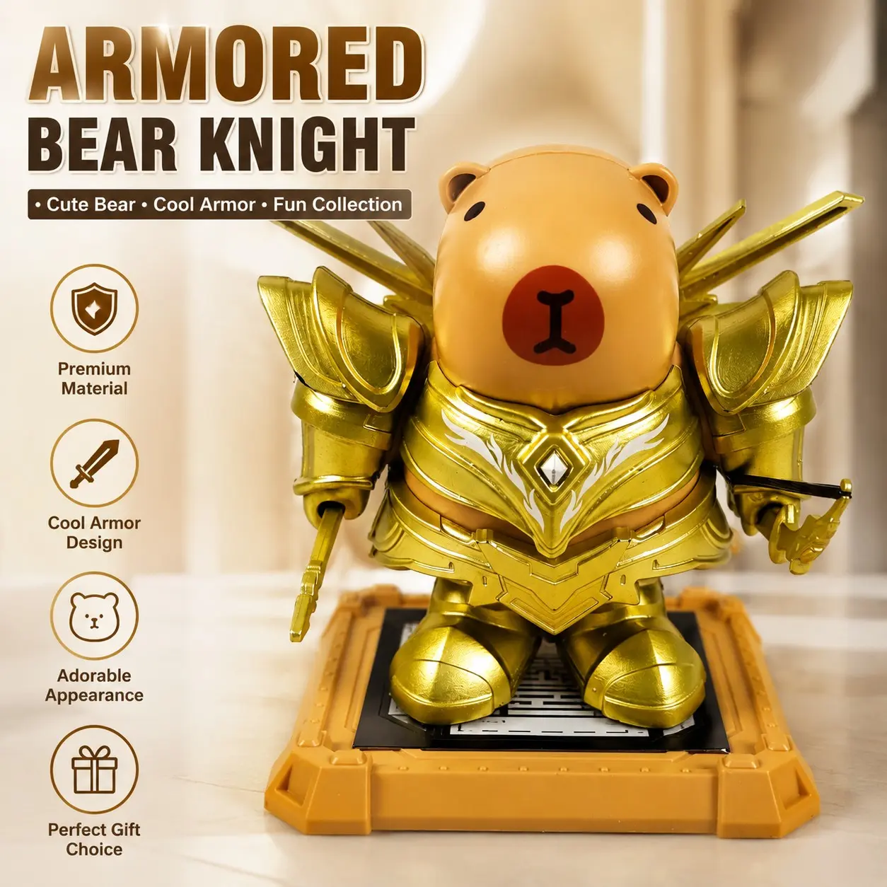 Golden Mecha Capybara Action Figure, Samurai Style Robot Armor Model, Desktop Car Decoration, Anime Fan Collectible Miniature, DIY Display Piece