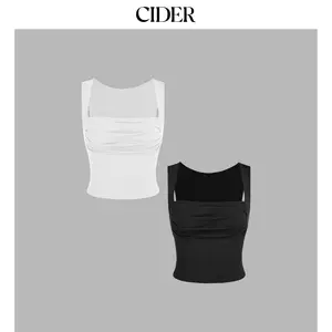 Cider 2 Pack Solid Ruched Square Neck Crop Top SummerWins Dealsforyou