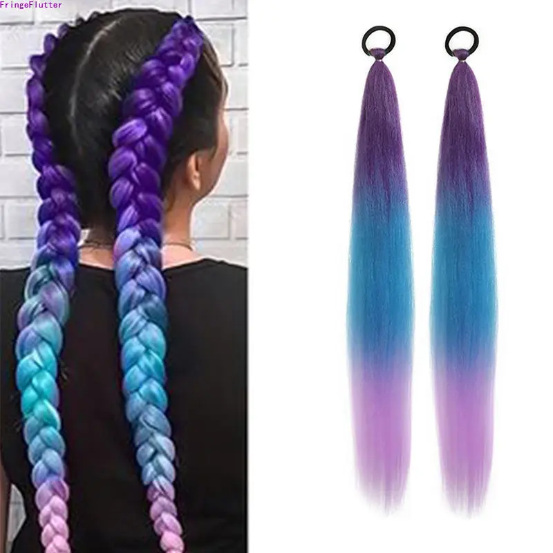 Women's Bold Lengths Soft Synthetics Long Festive Clip-in Ponytail Hairpiece - Braidable Colored Accent Braids, DIY Friendly Hair Extension, Easy-Wear Accessory for Music Festivals, Holiday Parties