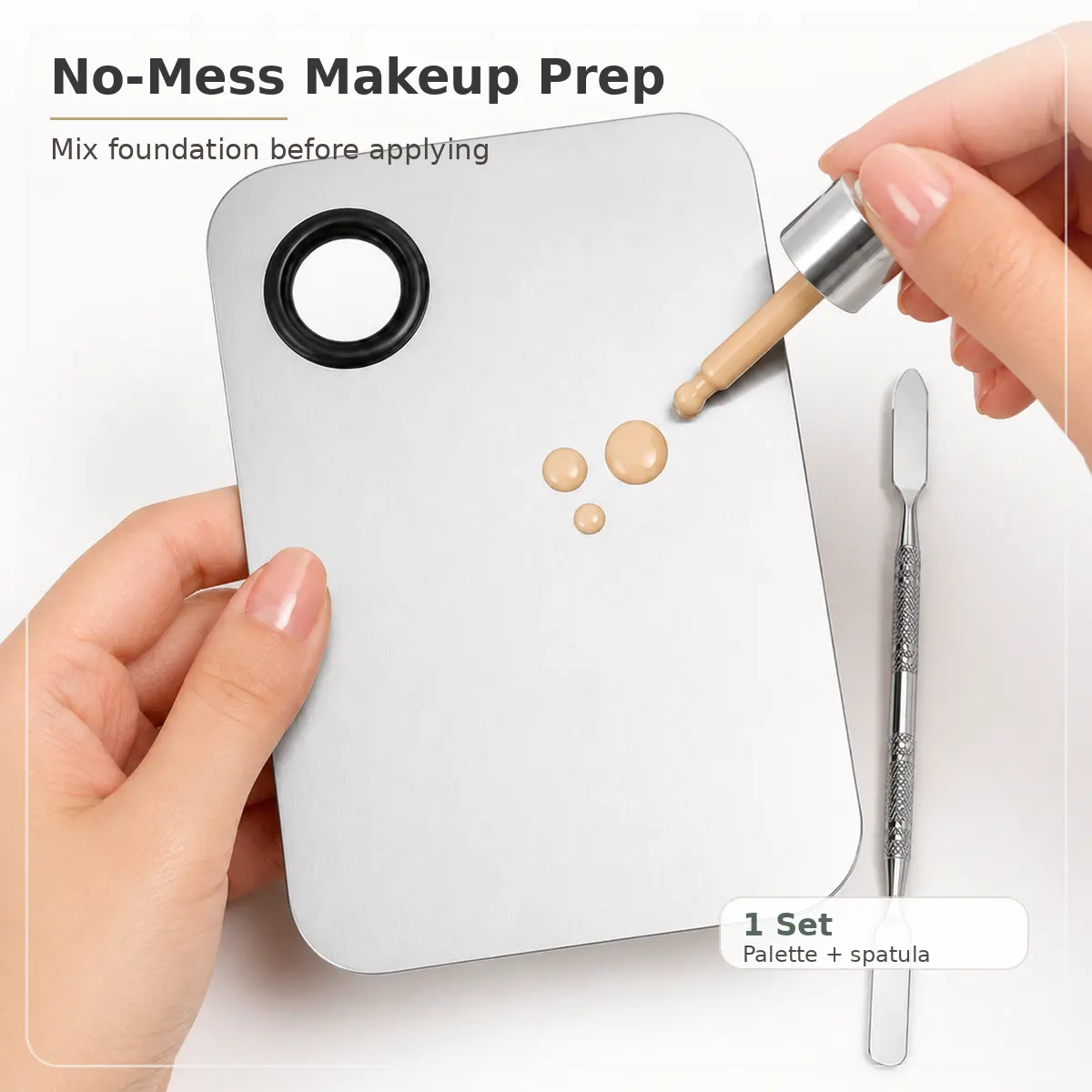 Makeup Mixing Palette and Spatula Set, Reusable Stainless Steel Cosmetic Blending Tool for Makeup Artists and Beauty Beginners