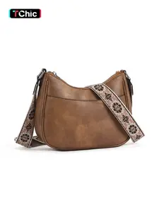 Women's Vintage Crossbody Bag, Fashionable Pu Leather Zipper Shoulder Bag with Adjustable Strap, Casual Crossbody Bag for Daily Used