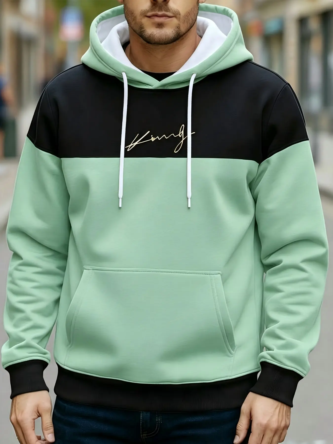 Men's Trendy Hooded Sweatshirt, Casual Letter Print, Colorblock Design, Street Style, Perfect for Fall and Winter