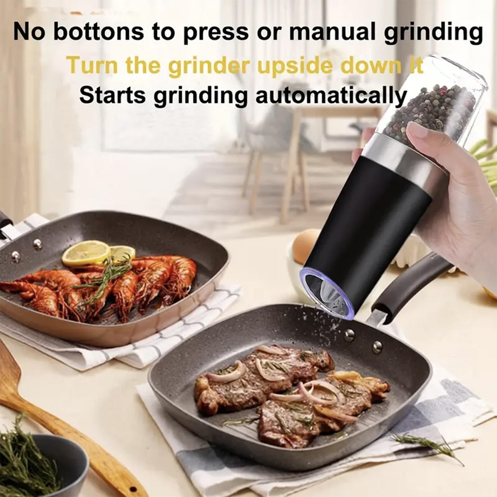 Electric Salt & Pepper Grinding Bottle, 1/2 Counts Batteries Powered Gravity Electric Grinding Bottle with LED Light, Kitchen Seasoning Utensils without Battery, Salt Pepper Shakers, Kitchen Gadgets, Kitchenware