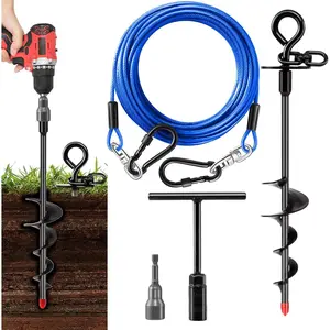 Heavy Duty Dog Tie Out Cable and Stake,16FT Rust Proof Dog Tether for Yard with 360°Swivel Hook, Holds Up to 200 lbs Removable Ground Anchor for Outdoor Beach Camping