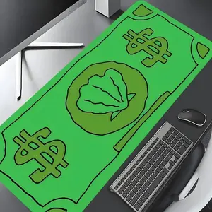 Goofy Green Cash Dollar Bill Art Large Gaming Computer Mouse Pad, Stylish Desk Protector with Non-Slip Rubber, Multi-Size for Laptop & Desktop Use