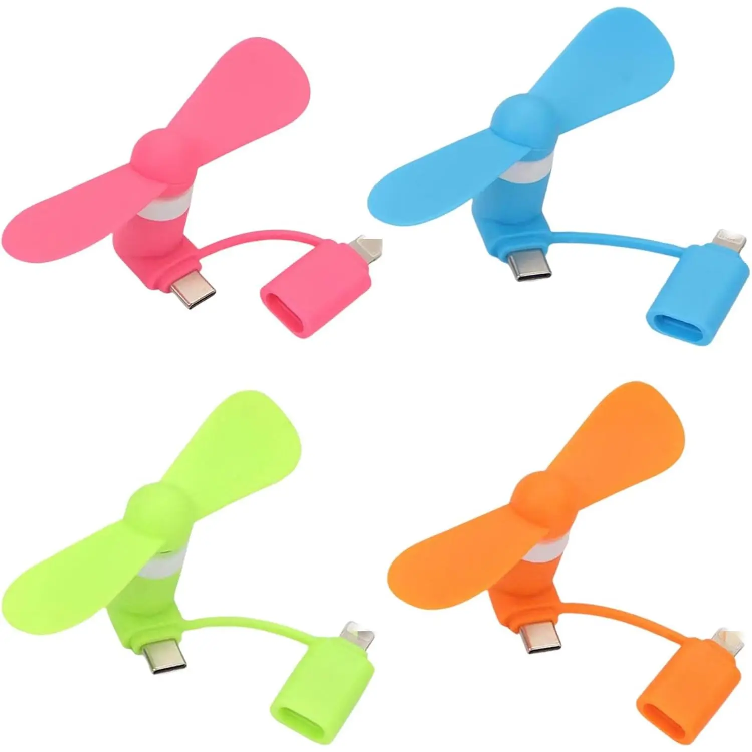 Mini 2-in-1 Cell Phone Fan for  and Android Cellphones with Type C/USB C Port (4 Pack) - Small Personal Portable Pocket Fan Plug in Mobile Phones iPad for Outdoor Travel Commuting (Colorful)