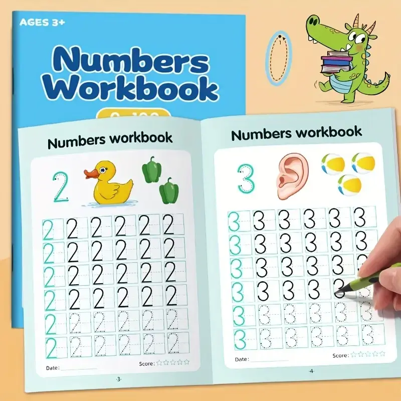 Dot Matrix Copybook, Number Practice Book 0-100, Tracing Workbook for Kindergarten Pen Control, Writing Stencil