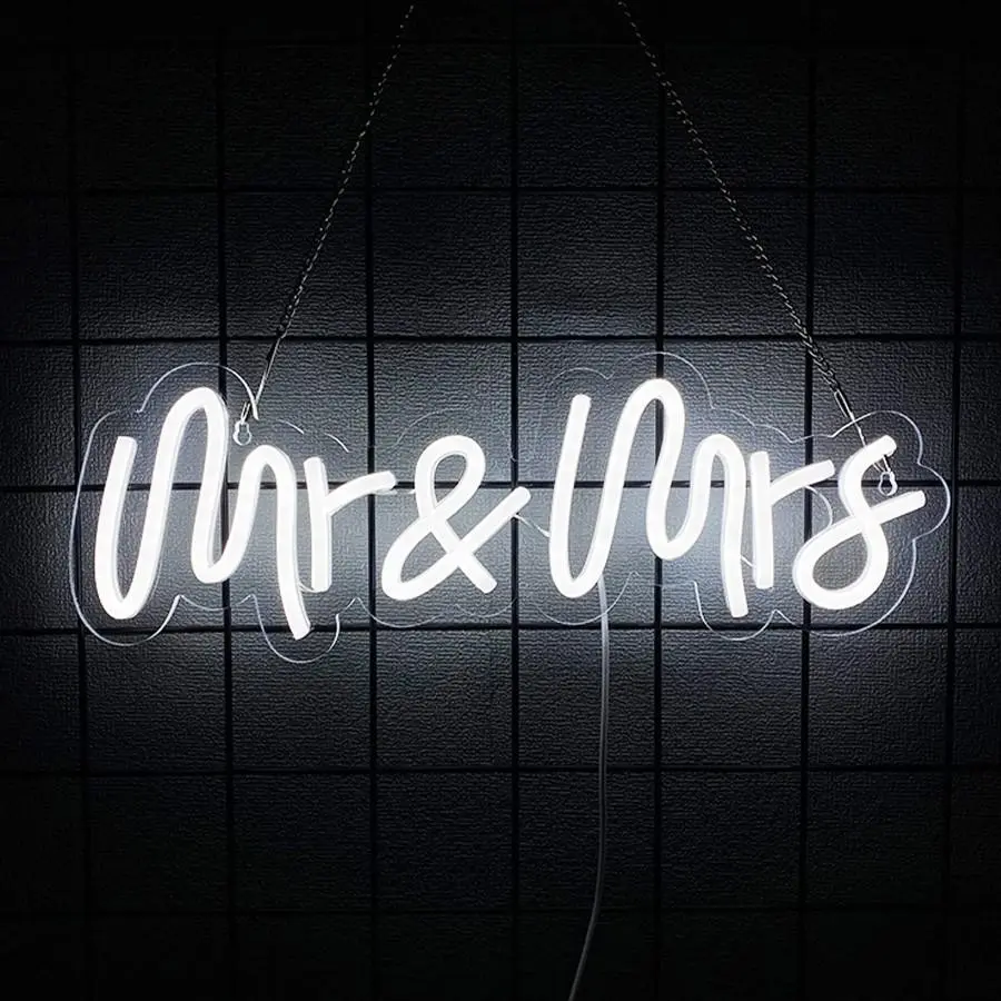 Neon Mr & Mrs Sign for Wedding Decor, Romantic LED Neon Light for Bridal Shower, Engagement Party, Bedroom Decoration