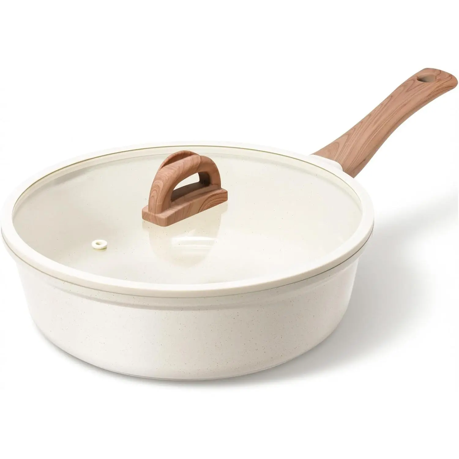 Ceramic Nonstick Frying Pan with Lid, 4.0 QT Saute Pan Large Capacity Skillet, Non Stick Deep Frying Pan Induction Compatible White Granite Coating PFOA/ Free   Kitchen Cookware