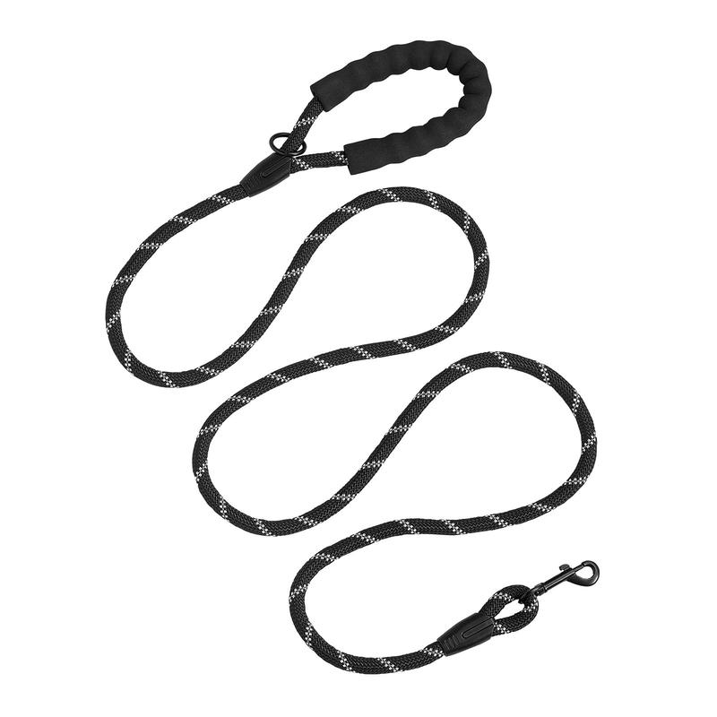VEVOR Rope Dog Leash, 6ft Heavy Duty Dog Leash with Comfortable Padded Handle, Strong Nylon Thick Leash with Reflective Threads, Dog walking and Training Leash, for Medium Large Dogs (1/2 in, Black)