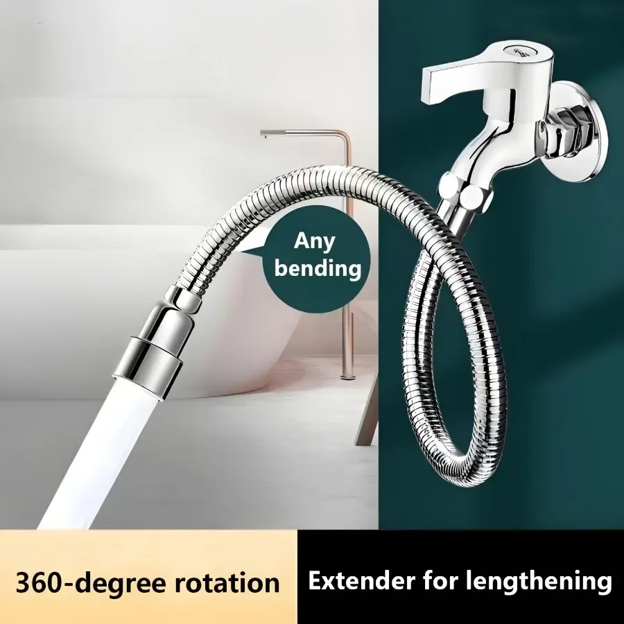 1pc Faucet Extender, Stainless Steel Flexible Hose, Adjustable Water Flow Modes, Universal Fit, Anti-Splash Shower Head, Easy Installation, Bathroom Accessories, Shower Attachment, Shower Extension