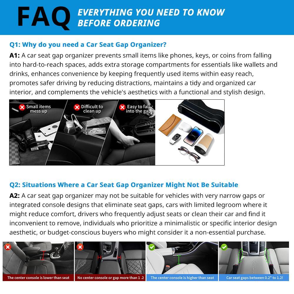 Car Seat-Gap Filler Organizer with 2 USB Fast Charger, Car Console Side Organizer with Colorful RGB Ambient Lamp, Car Interior Accessories, Car Organization Supplies